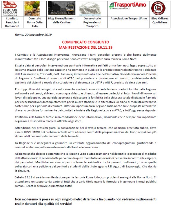 Comunicato congiunto manifestazione piazza del popolo 16.11.19 FINALE